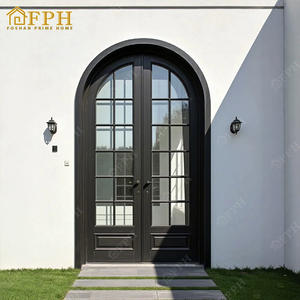 Puerta de entrada doble de aluminio estilo francés moderno DDP para EE. UU. con vidrio templado y puerta exterior arqueada para casas.