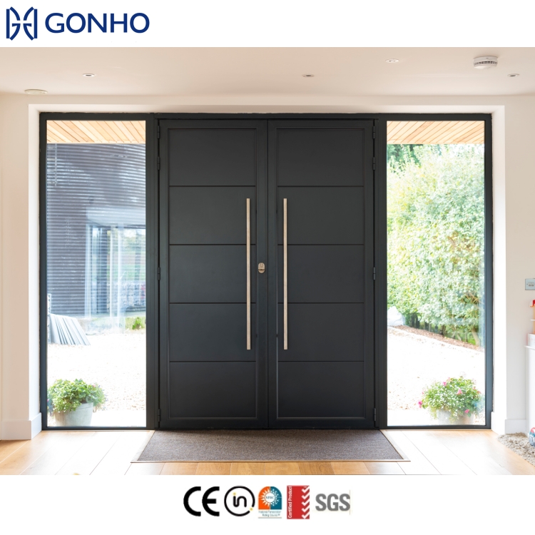 Puertas exteriores pivotantes batientes de aluminio impermeables modernas WANJIA con cristal para entrada principal.
