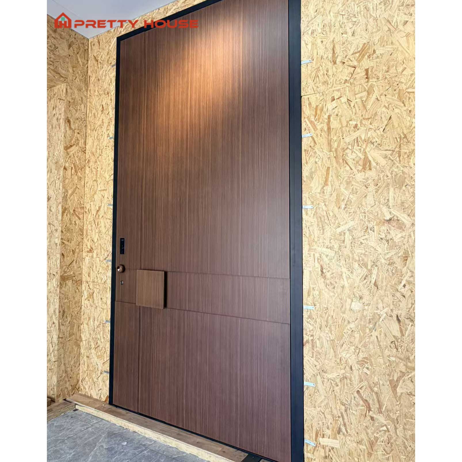 Puerta pivotante exterior personalizada Prettyhouse, puerta de entrada de aluminio de lujo con seguridad, puerta de entrada principal moderna con seguridad antirrobo.