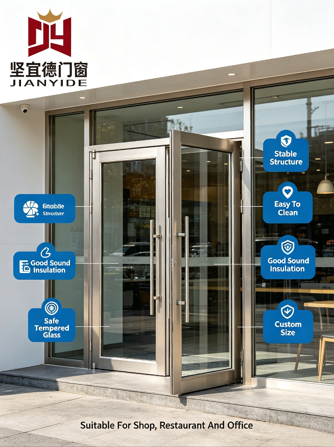 Instalación de puerta contemporánea con superficie con recubrimiento de polvo