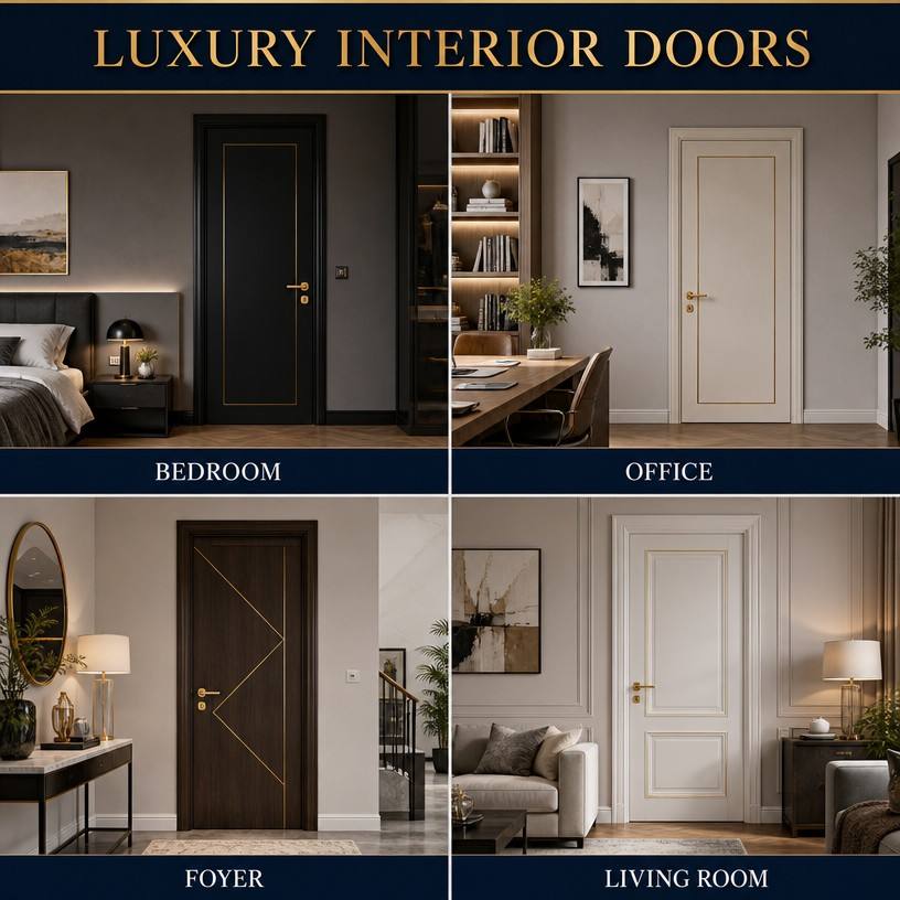 Último diseño de puerta individual de madera Puerta de entrada principal de madera maciza impermeable Puertas de madera para entrada principal
