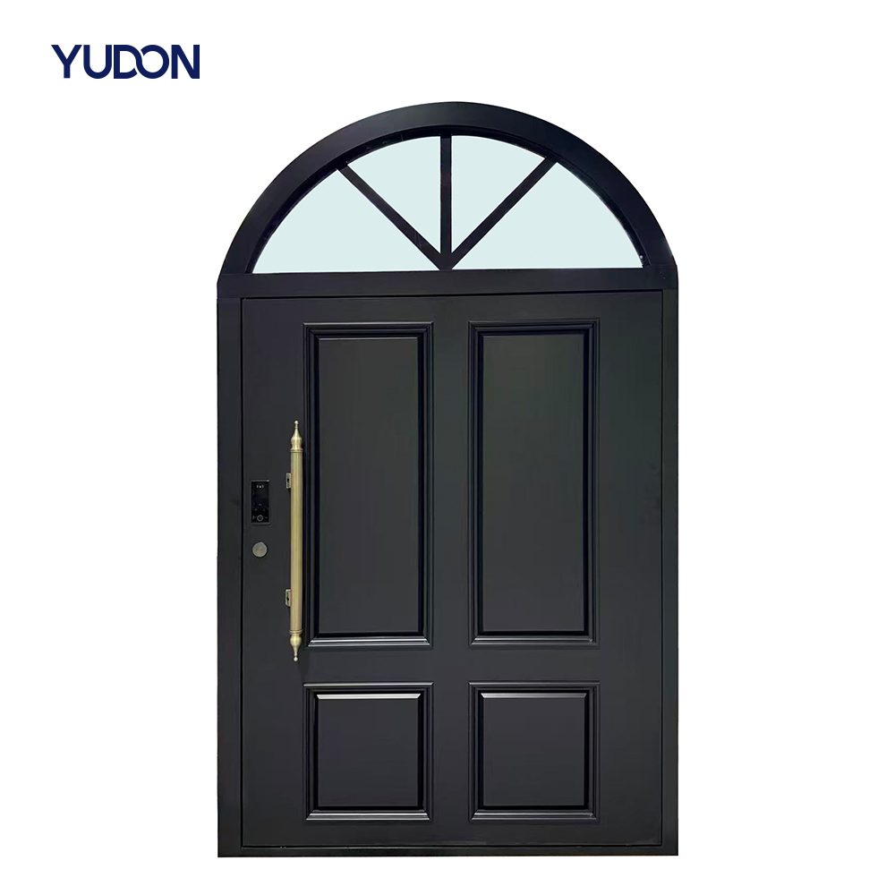 Puerta de entrada de aluminio y vidrio YUDON DOOR con cerradura inteligente, resistente a la corrosión, antirrobo y al fuego, ideal para casas y villas costeras.