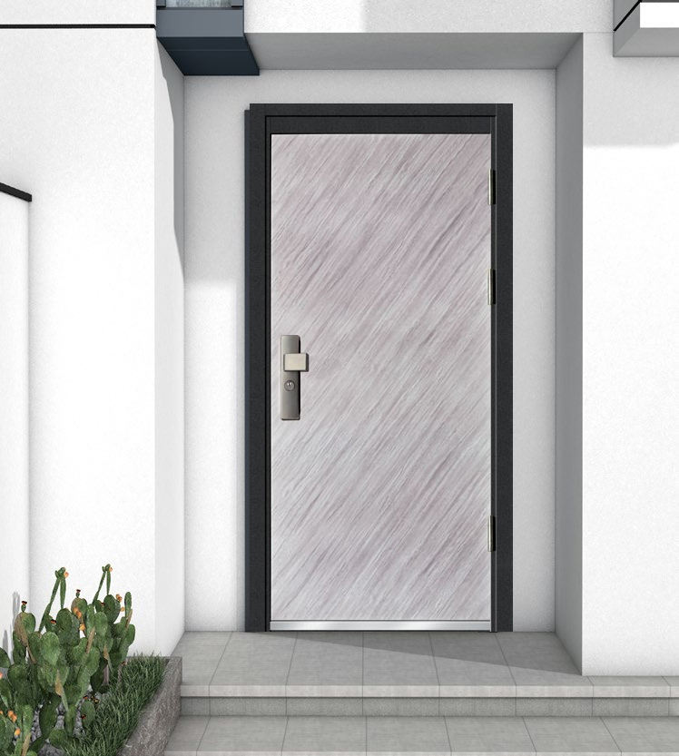 Puerta principal de seguridad antirrobo con estructura blindada de acero y madera de estilo italiano.