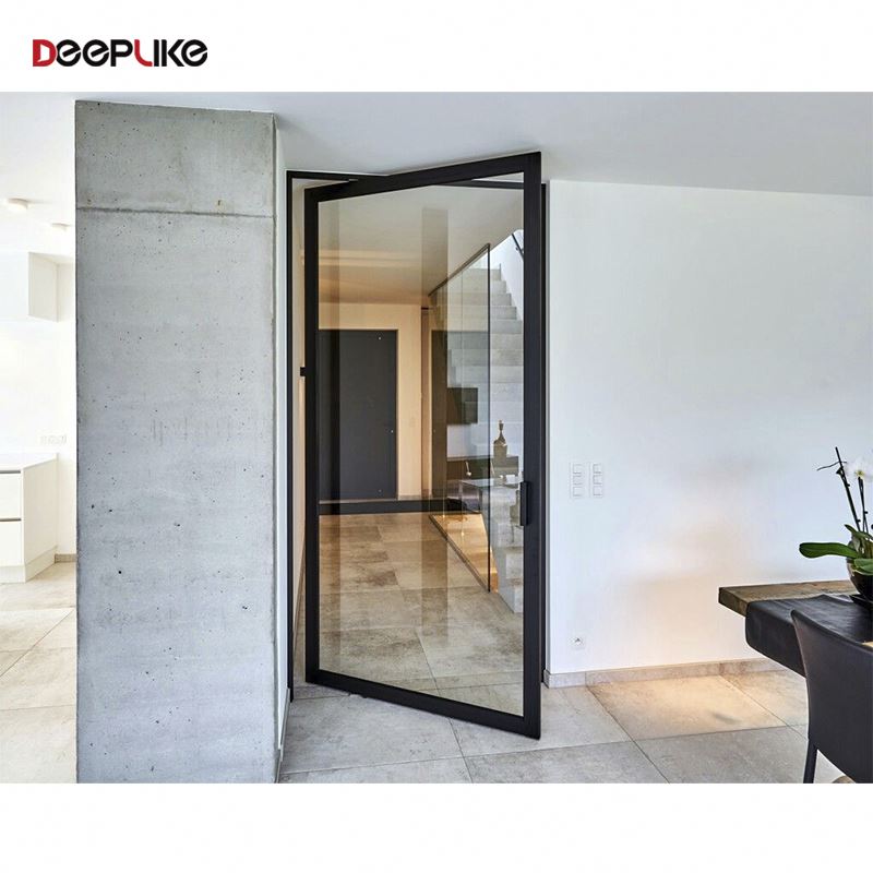 Puerta de entrada grande de aluminio con múltiples paneles, puerta pivotante giratoria de vidrio para el hogar.