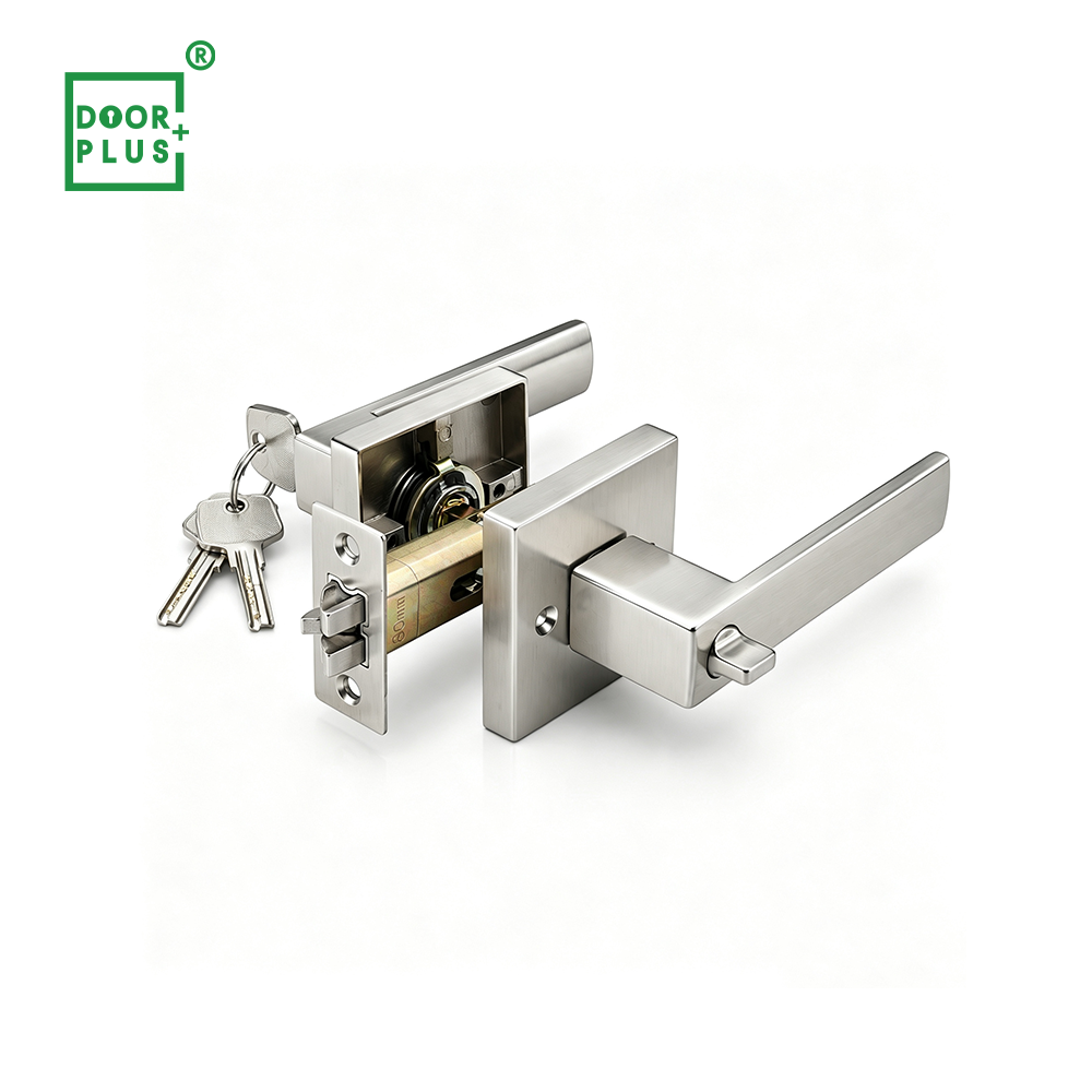 Manija de puerta cuadrada de entrada Doorplus, manija de puerta de estilo americano contemporáneo, juego de cerraduras