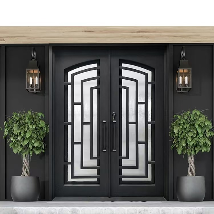 Puerta de entrada principal de lujo DERCHI con cristal y hierro forjado, puertas de entrada grandes.