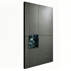 Puerta de entrada pivotante moderna y minimalista de aluminio con incrustaciones de mármol, impermeable y antirrobo, ideal para exteriores, hoteles y villas.