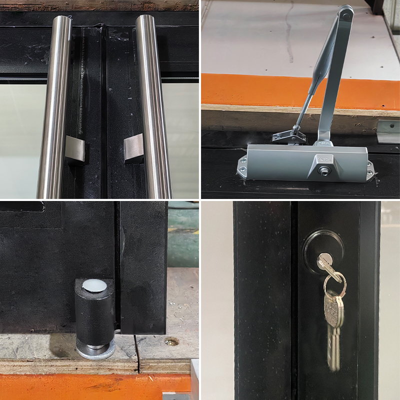 Puertas de entrada de oficina personalizadas, puertas de fachada de tienda con marco de aluminio resistente al viento, puertas de cristal para negocios.