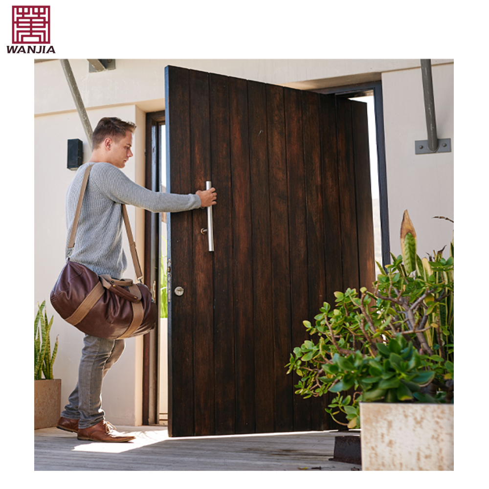 Puerta de entrada principal doble de madera insonorizada con diseño moderno y sencillo personalizado