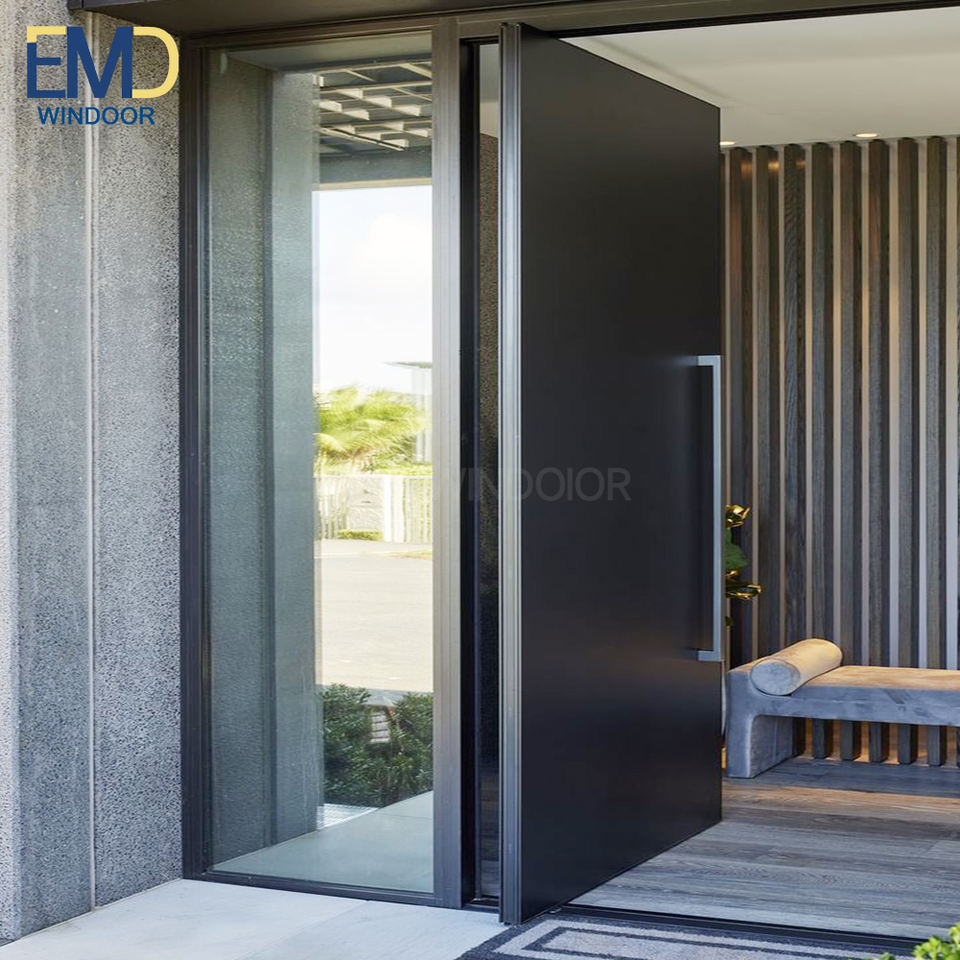 Puerta de entrada doble moderna de aleación de aluminio para villa con paneles de vidrio aislante.