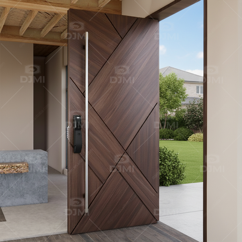 Puerta de entrada principal de madera maciza de nogal negro para casa o villa, puerta de entrada exterior de madera insonorizada y segura con marco.