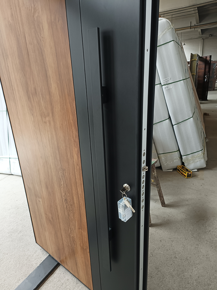 Puerta de entrada inteligente multiestilo antirrobo de acero inoxidable con superficie acabada que equilibra seguridad y estética.