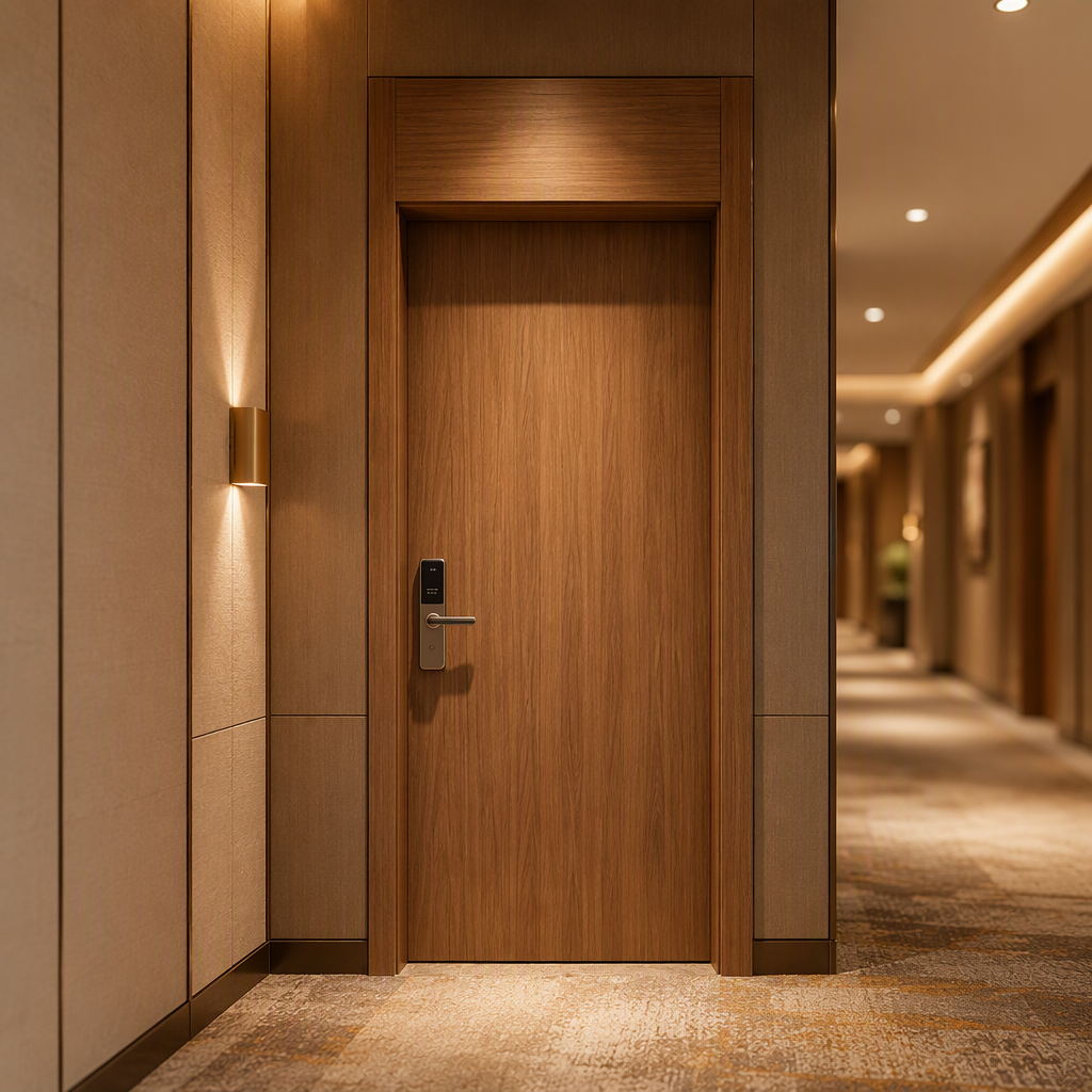 Puertas personalizadas para habitaciones de hotel con revestimiento de melamina, resistentes a arañazos, para interiores, suministro a granel, diseño minimalista, garantía de 5 años.