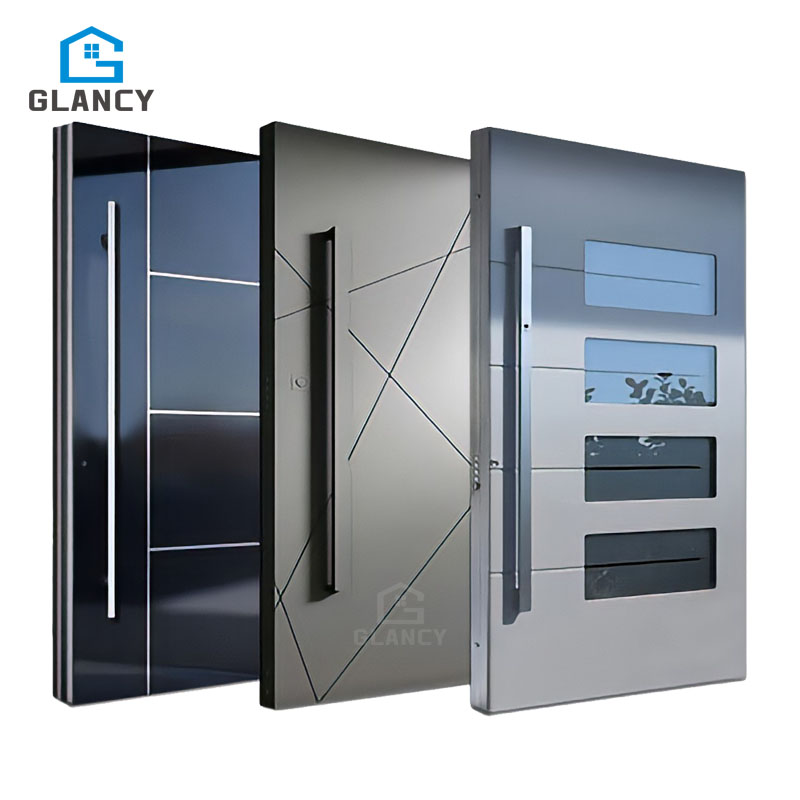 Puertas pivotantes de acero negro y aluminio para entrada principal de casa, más económicas.