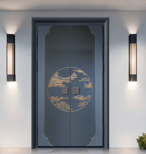 Puerta doble de entrada de aluminio para villas residenciales de gran porte