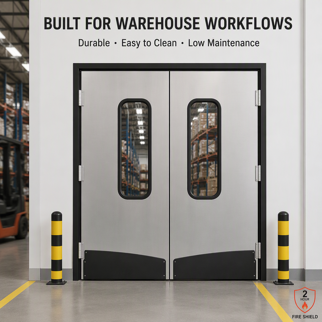 Puerta moderna de aleación de aluminio abatible para gimnasios e industrias - Vista de escena 1
