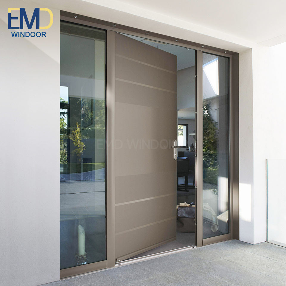 Puerta de entrada doble moderna de aleación de aluminio para villa con paneles de vidrio aislante.