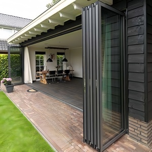 Puertas plegables de aluminio de doble cristal templado, estilo sencillo, de alta seguridad y eficiencia energética, personalizadas para portón de entrada y resistentes a huracanes.