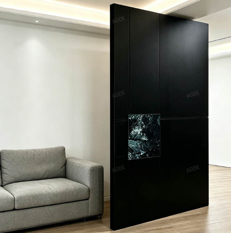 Puerta de entrada pivotante moderna y minimalista de aluminio con incrustaciones de mármol, impermeable y antirrobo, ideal para exteriores, hoteles y villas.