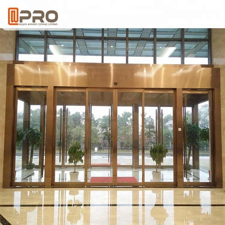 Puerta de apartamento y puerta principal exterior de aluminio para hotel con diseño para puertas de entrada, puertas corredizas automáticas de vidrio sin marco.