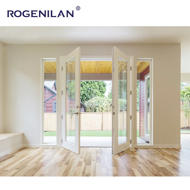 Rogenilan, proveedor chino de puertas y ventanas de aluminio a medida, puerta francesa doble fija de cristal grande para viviendas.