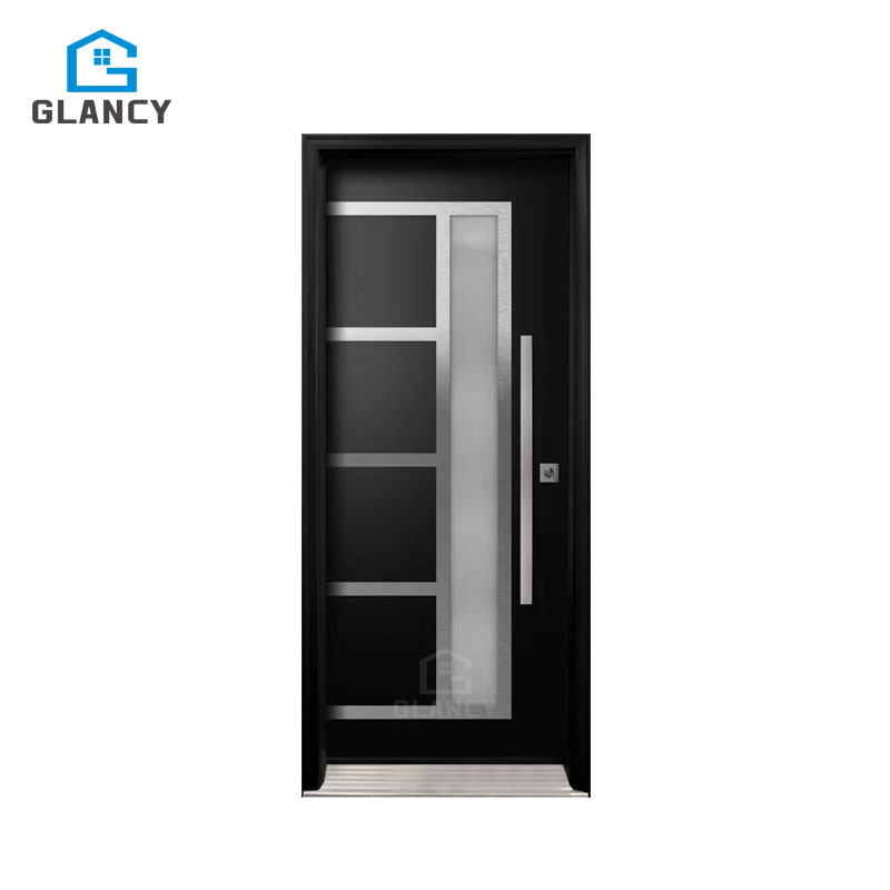 Puertas pivotantes de acero negro y aluminio para entrada principal de casa, más económicas.
