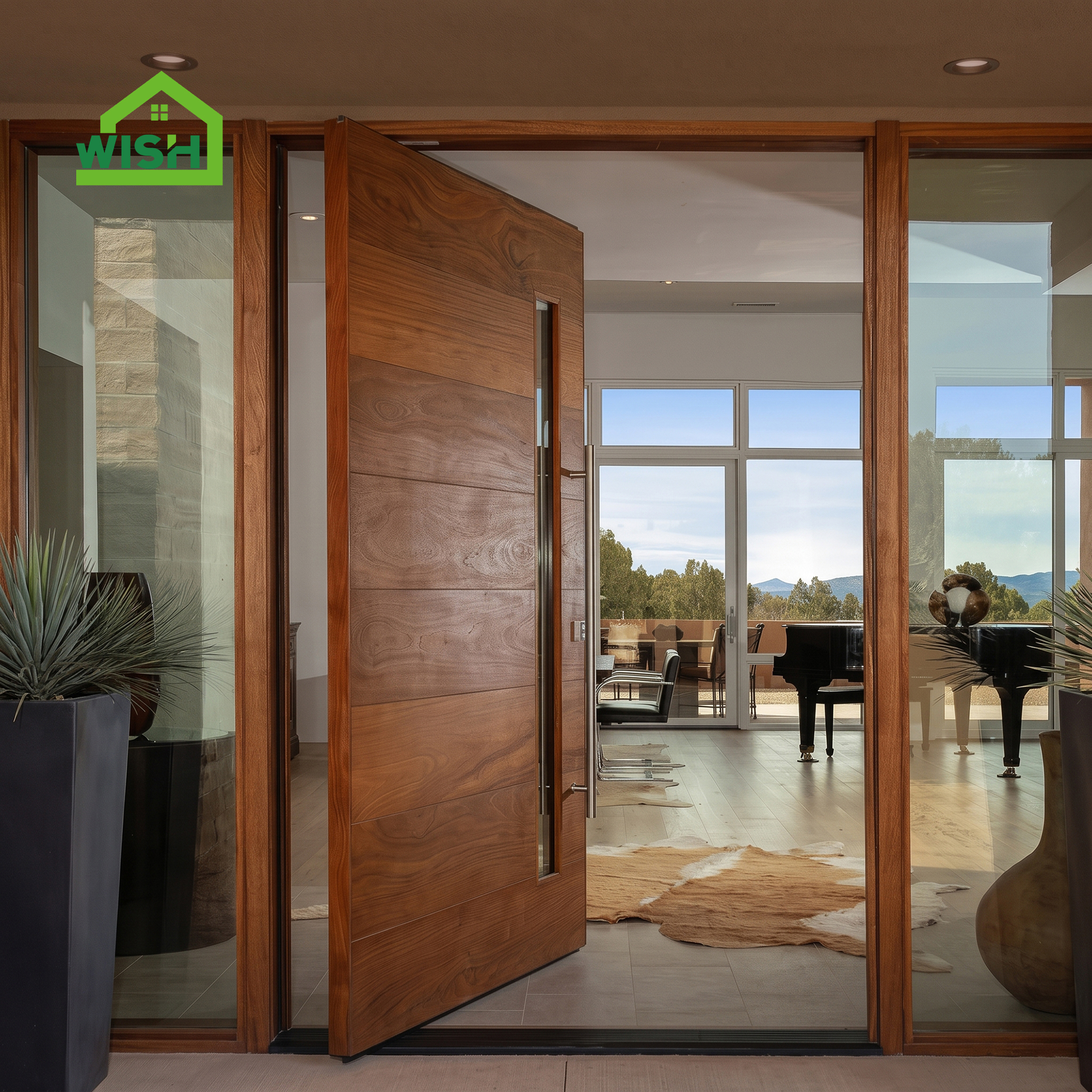 Puerta pivotante de madera maciza grande para entrada de casa moderna, puerta de entrada de seguridad de madera pivotante para villa.
