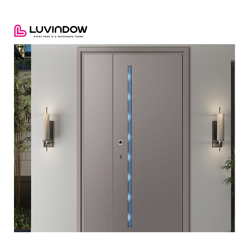 Puerta de entrada frontal pivotante moderna de aluminio de gran tamaño para exteriores, con diseño impermeable y resorte, apta para uso exterior.