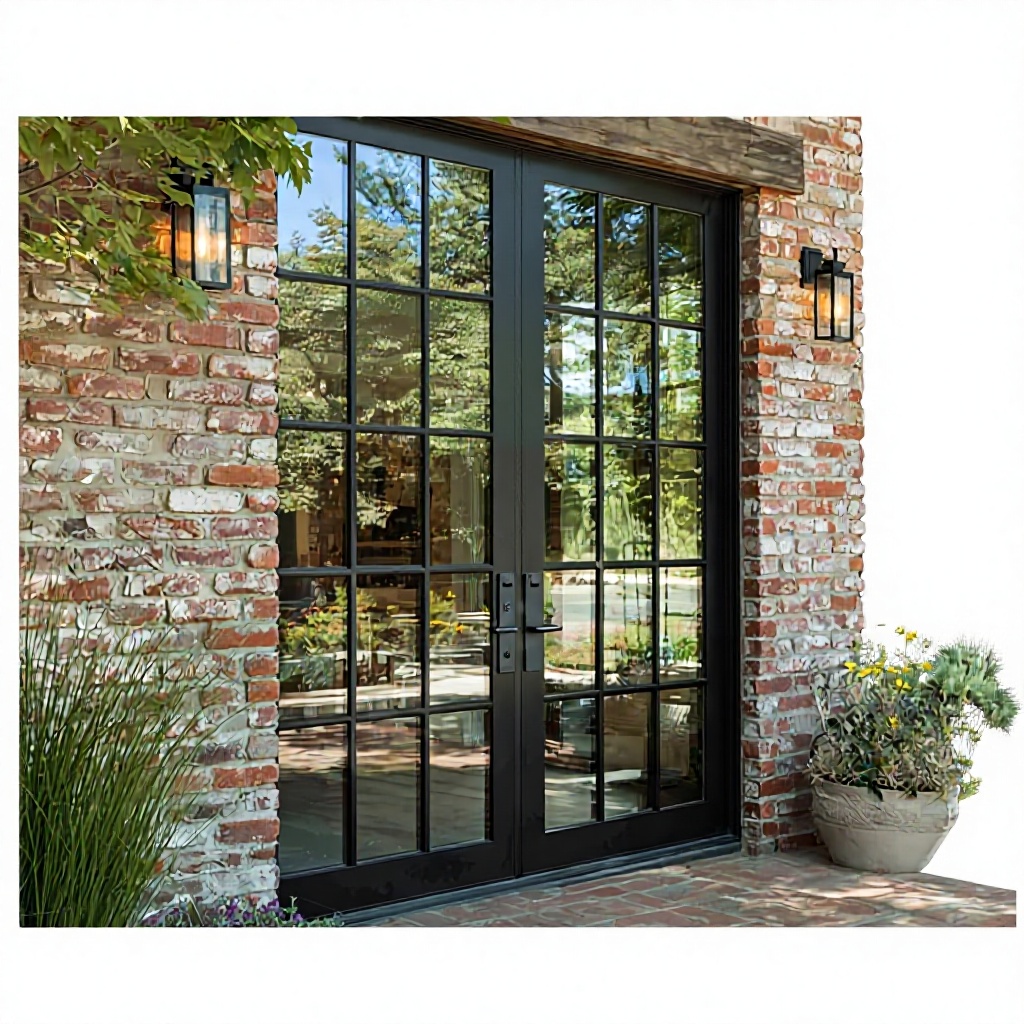 Puerta batiente de aluminio negro, estilo retro moderno, con doble cristal templado y resistente al agua, de estilo francés, Sunnysky.