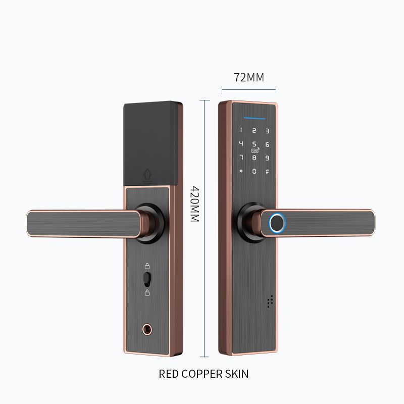 Cerradura inteligente Tuya de aleación de aluminio con lector de huellas dactilares digital, tarjeta de acceso y desbloqueo mediante aplicación para la seguridad del hogar.