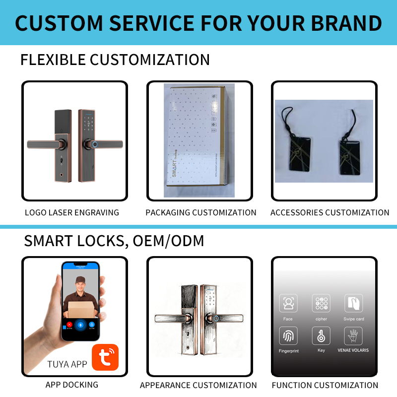 Cerradura inteligente Tuya de aleación de aluminio con lector de huellas dactilares digital, tarjeta de acceso y desbloqueo mediante aplicación para la seguridad del hogar.