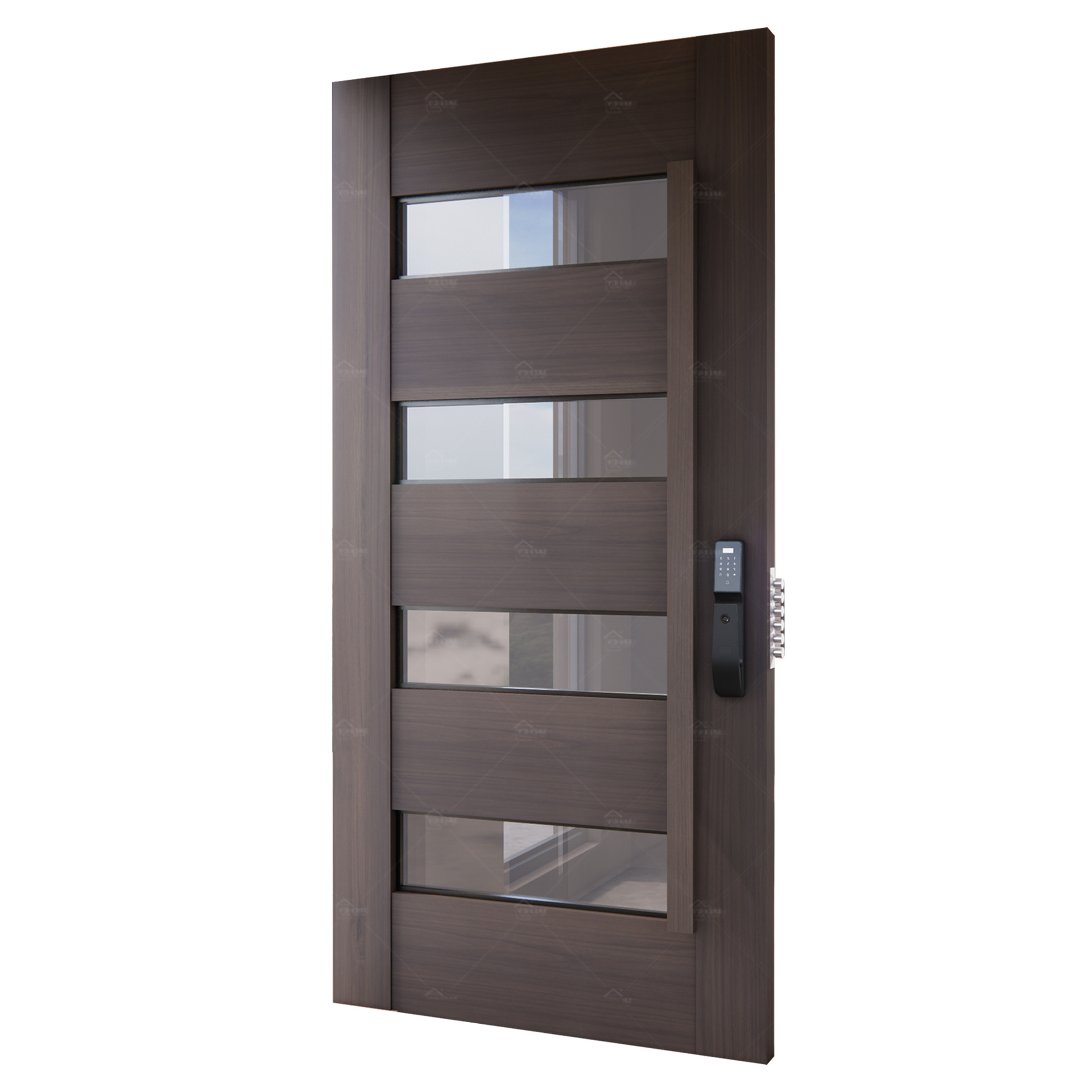 Puertas de entrada de madera con acabado especial, insonorizadas y antirrobo, especialmente diseñadas para hogares, hoteles y villas. Estilo minimalista para exteriores.