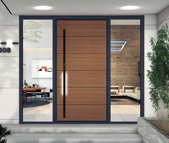 Puerta de entrada de alta gama instalada en proyecto residencial contemporáneo