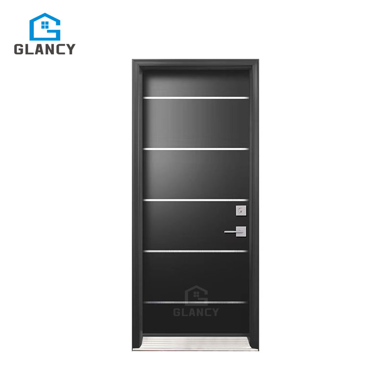 Puertas pivotantes de acero negro y aluminio para entrada principal de casa, más económicas.