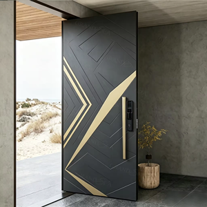 Puerta de entrada pivotante moderna de lujo en relieve 3D con LED