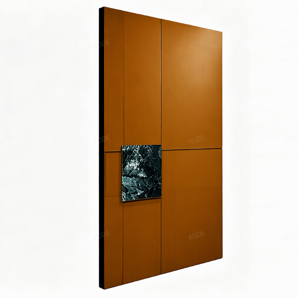 Puerta de entrada pivotante moderna y minimalista de aluminio con incrustaciones de mármol, impermeable y antirrobo, ideal para exteriores, hoteles y villas.