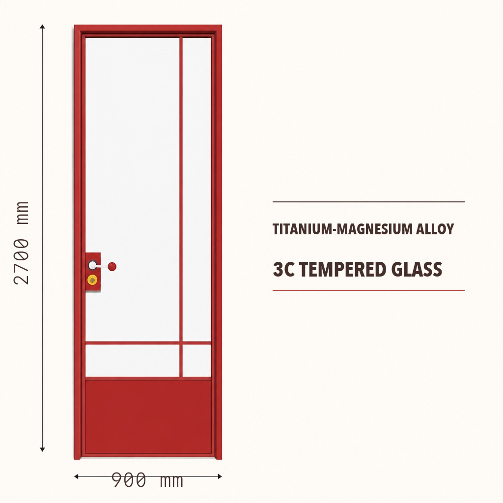 Puerta abatible de aleación de aluminio, resistente a la humedad y a la corrosión, con acabado de vidrio, para tabiques interiores, ideal para baños, cocinas y hospitales.
