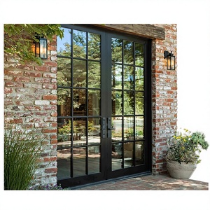 Puerta batiente de aluminio negro estilo retro con doble cristal templado