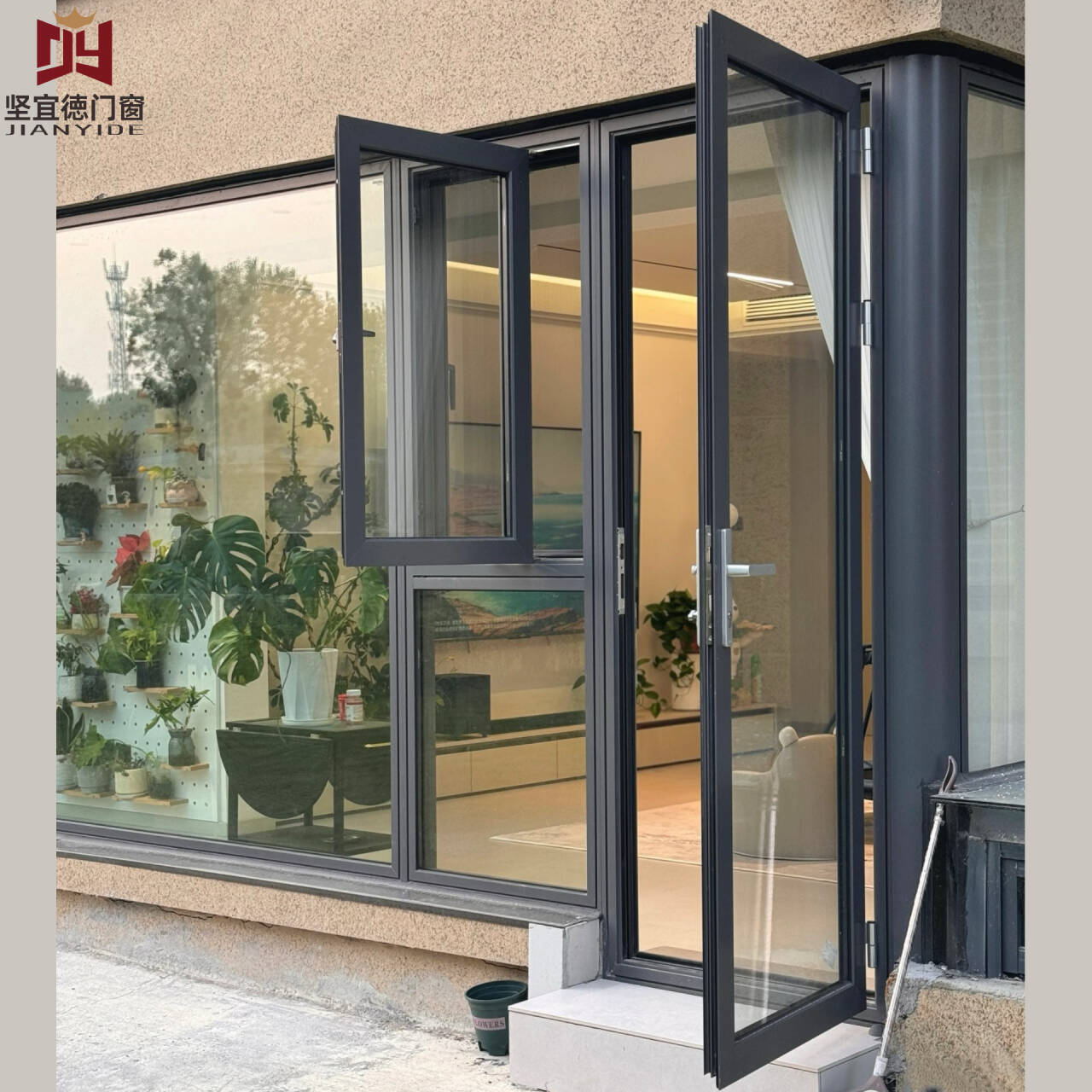 Puerta batiente de aluminio para apartamentos/hoteles: alta durabilidad, insonorizada y resistente a la intemperie, diseño moderno, superficie con recubrimiento en polvo.