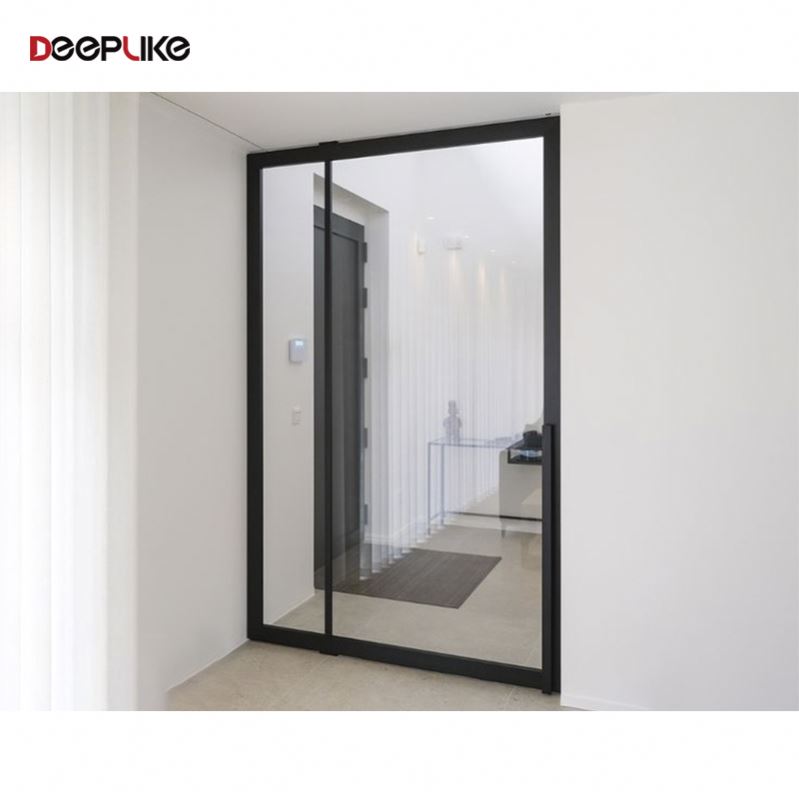 Puerta de entrada grande de aluminio con múltiples paneles, puerta pivotante giratoria de vidrio para el hogar.