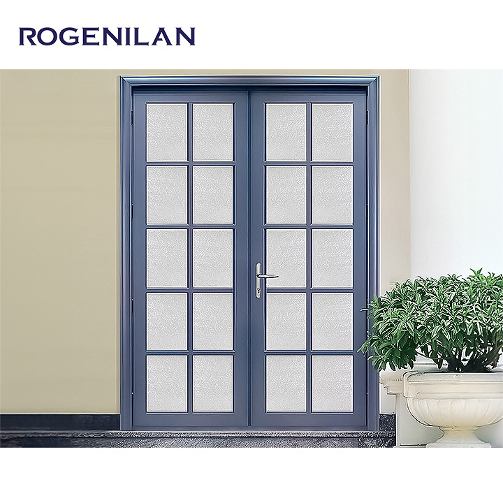 Rogenilan, proveedor chino de puertas y ventanas de aluminio a medida, puerta francesa doble fija de cristal grande para viviendas.
