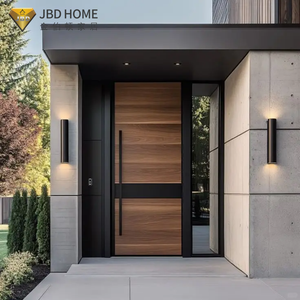 Puertas de entrada pivotantes modernas de madera maciza OEM/ODM, sistema de entrada de seguridad exterior, hechas a medida para villas y hoteles.