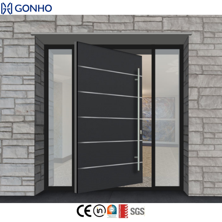 Puertas exteriores pivotantes batientes de aluminio impermeables modernas WANJIA con cristal para entrada principal.