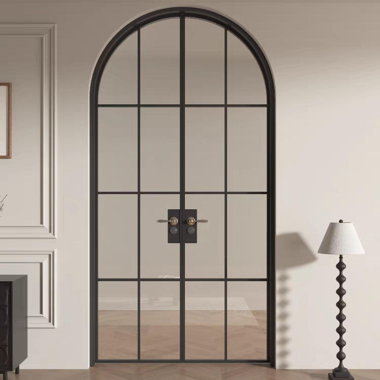Puerta Doble Arqueada de Vidrio y Seguridad Negra