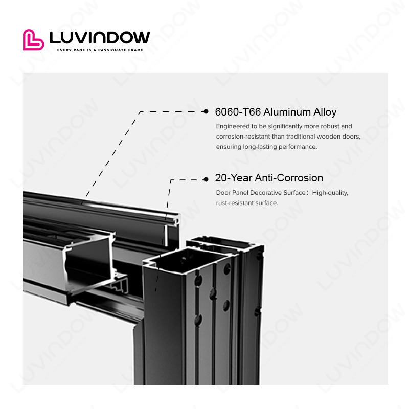Villas de diseño moderno con puertas pivotantes de aluminio con marco de perfil negro para la entrada principal de viviendas.