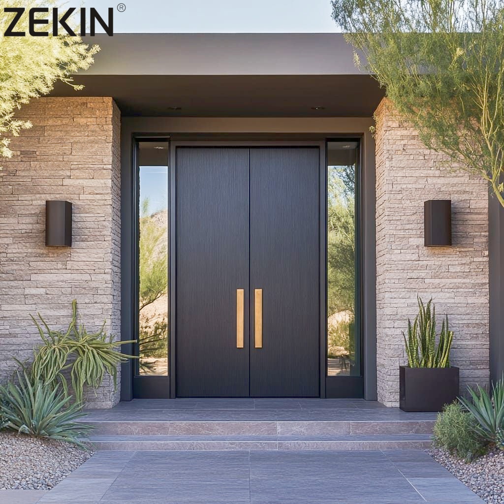 Puerta doble de aluminio ZEKIN para entrada principal de casas, puerta de cristal de lujo, antirrobo, puertas exteriores dobles para entrada principal, puerta doble de entrada.