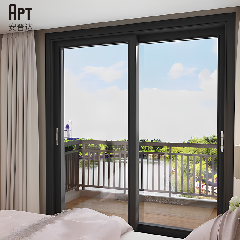 Puerta corredera de cristal moderna sin marco de aluminio para entrada de balcón de villa, resistente a la intemperie y de funcionamiento suave y eficiente energéticamente.