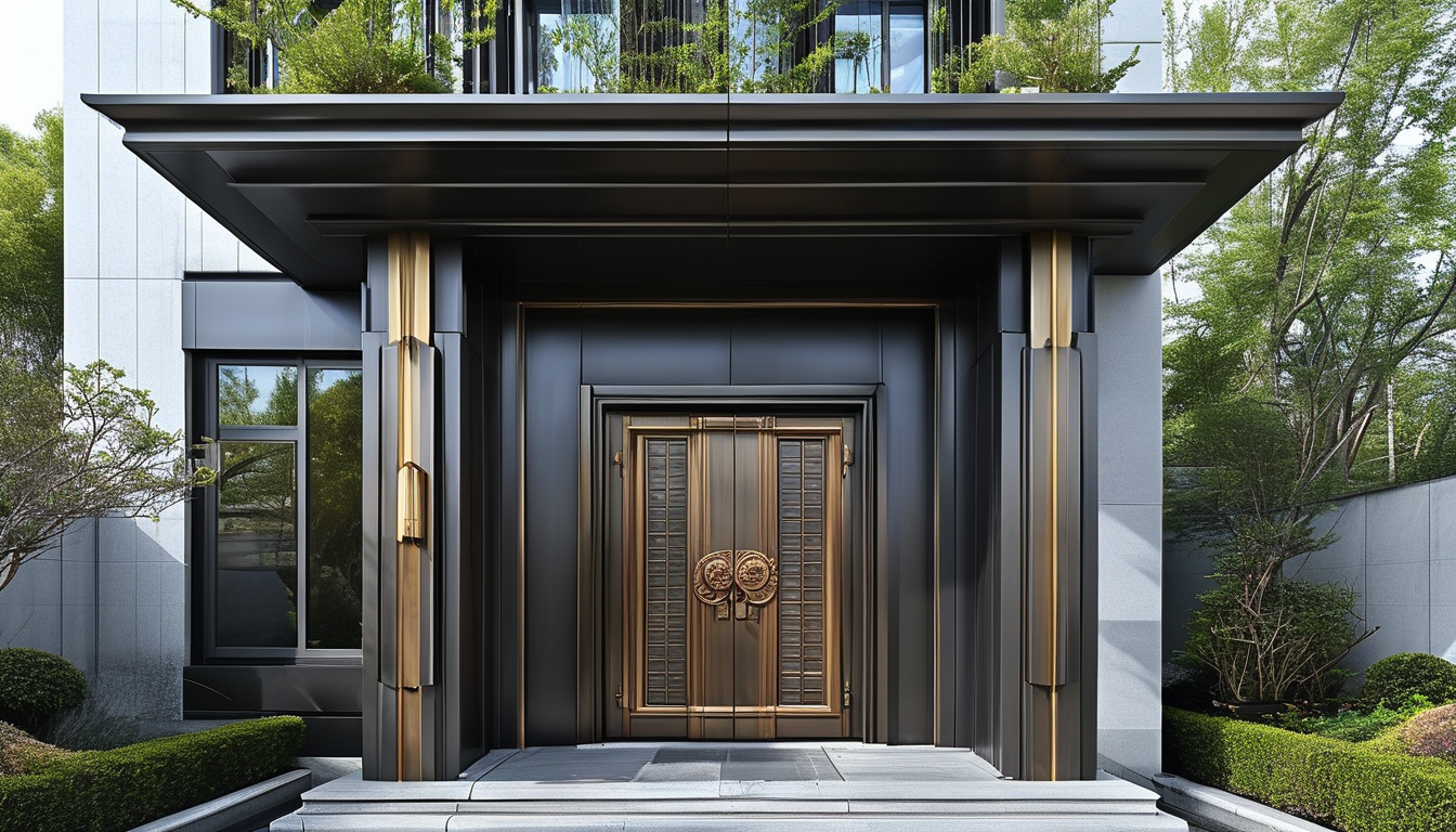 Puerta de entrada moderna de aluminio para villas minimalistas