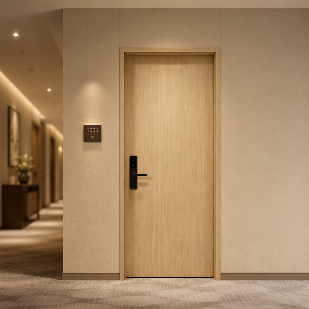 Puertas personalizadas para habitaciones de hotel con revestimiento de melamina, resistentes a arañazos, para interiores, suministro a granel, diseño minimalista, garantía de 5 años.