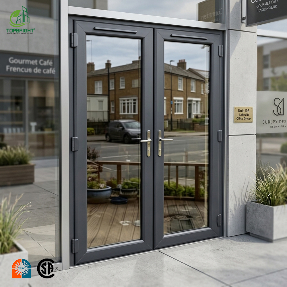 Detalle de puerta de aluminio comercial